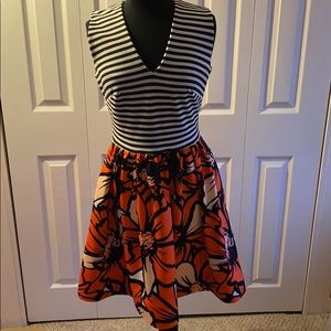 Just Taylor Print Mix Fit and Flare Dress